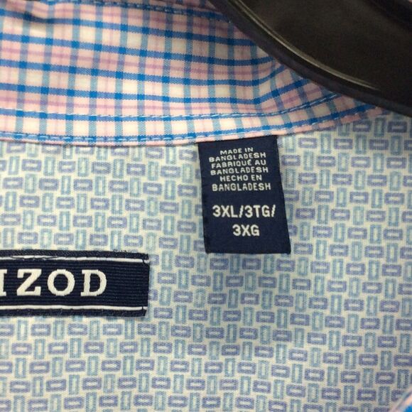 Izod Button Down Shirt Men's Size 3XL Blue Pink Check Business Casual Travel - Picture 6 of 8
